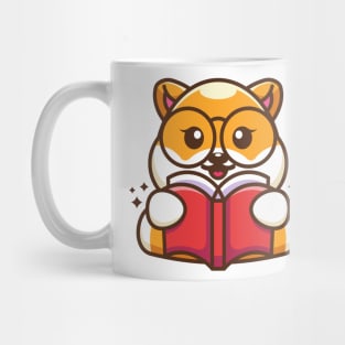 Cute shiba inu dog reading book cartoon Mug